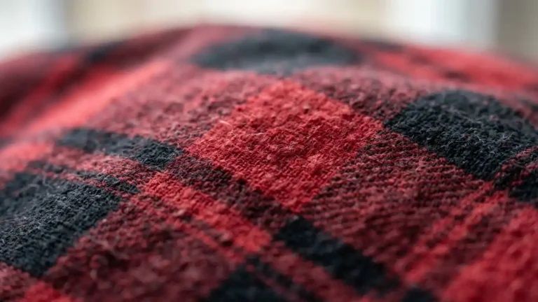 Close-up of textured red and black woolen flannel fabric